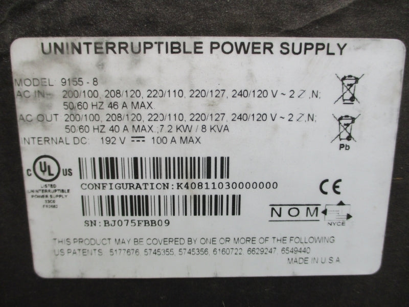 EATON 9155-8 K40811030000000 192VDC 100A NSMP