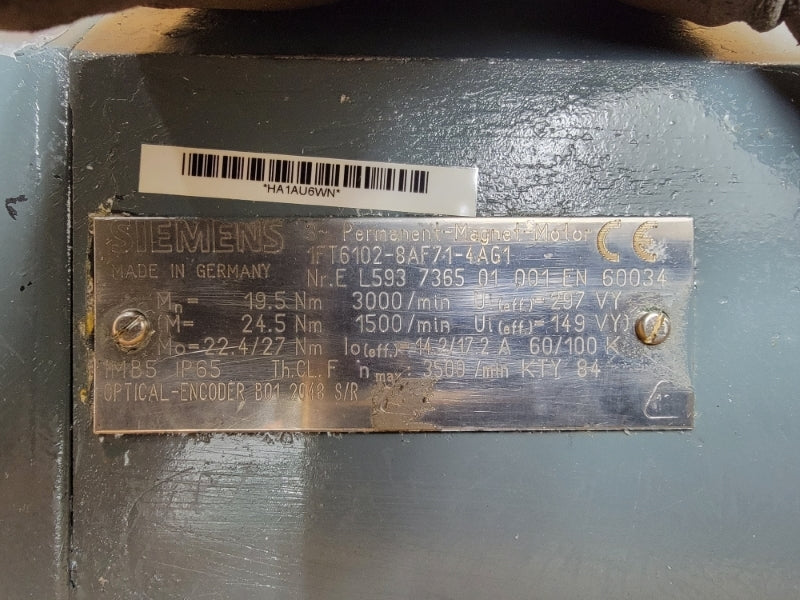 SIEMENS 1FT6102-8AF71-4AG1 149/297V 14.2/17.2A UNMP