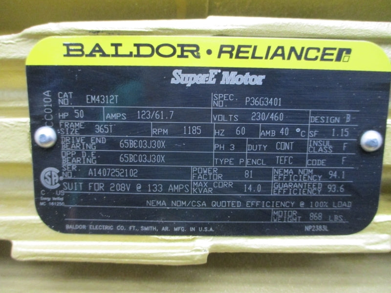 BALDOR RELIANCE EM4312T P36G3401 230/460V 123/61.7A NSMP