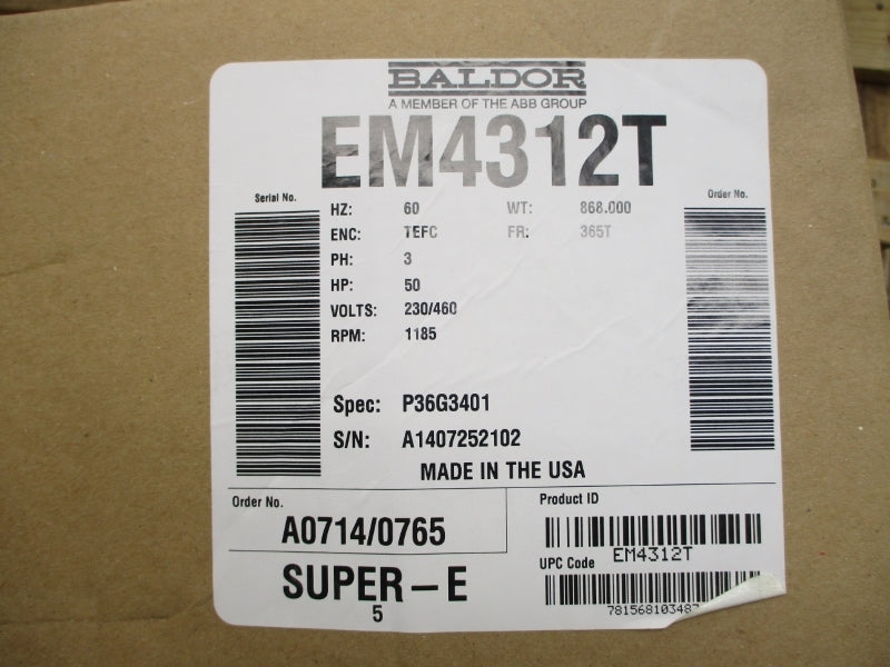 BALDOR RELIANCE EM4312T P36G3401 230/460V 123/61.7A NSMP
