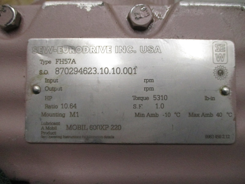 SEW-EURODRIVE FH57A CFM112S/BR/TF/RH1L/KK 400V 60A NSNP