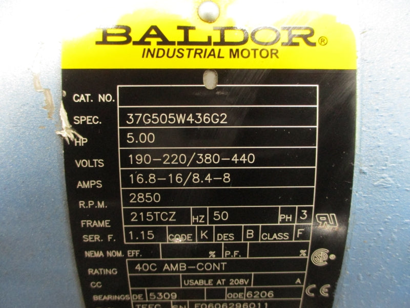 BALDOR 37G505W436G2 208-230/460V 19.5-18.2/9.1A NSNP