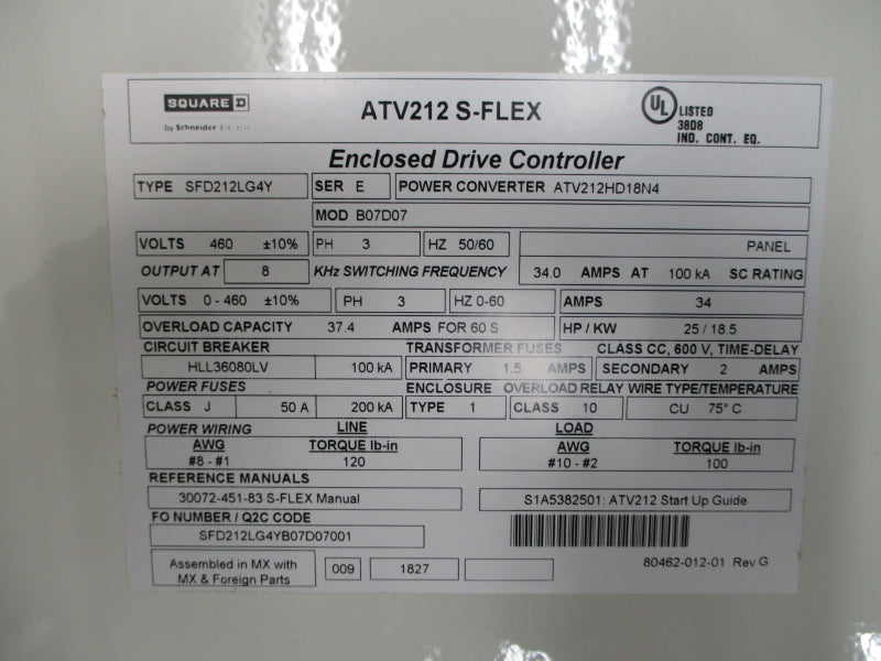 SQUARE D SFD212LG4YB07D07 SER. E 460V 37.4A NSNP