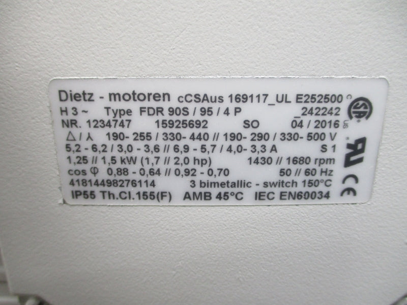 DEITZ MOTOREN FDR90S/95/4P 500V 3.3A NSMP