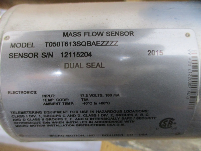 MICRO MOTION T050T613SQBAEZZZZ 17.3V 1450PSI NSMP