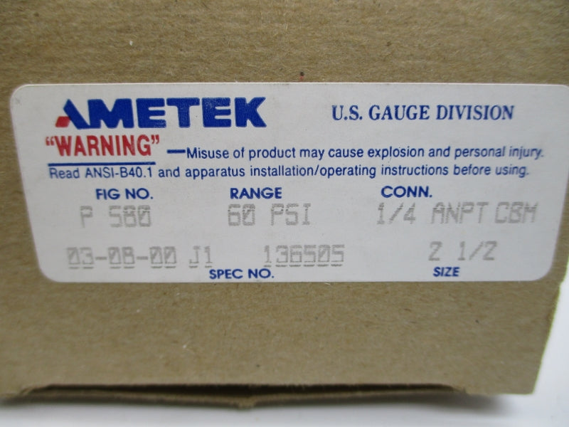 AMETEK 136505 P580 60PSI 2-1/2" NSMP