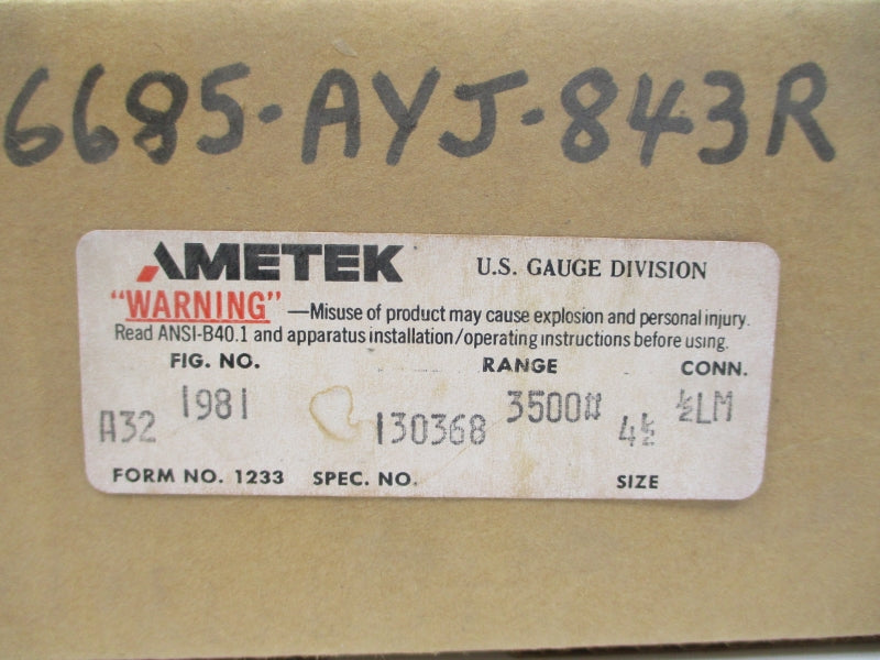 AMETEK 130368 1981 0-3500PSI 4-1/2" NSMP