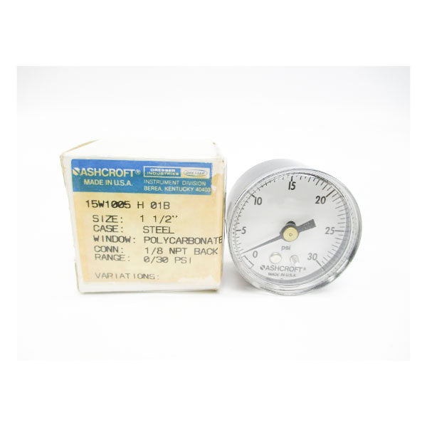 ASHCROFT 15W1005H01B 0/30PSI 1-1/2" NSMP