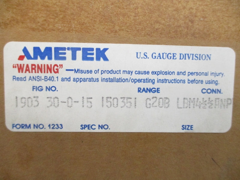 AMETEK 150351 1903 30"HGVAC/15PSI NSMP