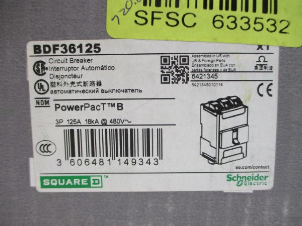 SQUARE D BDF36125 480V 125A NSMP