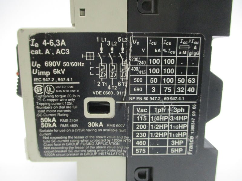 TELEMECANIQUE GV2-M10 690V 4-6.3A NSNP