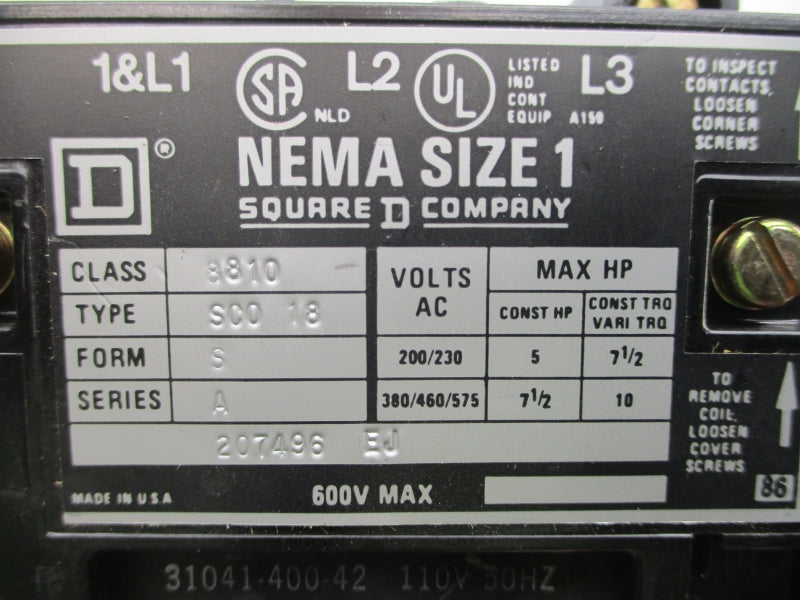 SQUARE D 8810SCO18 SER. A 110/120V NSNP
