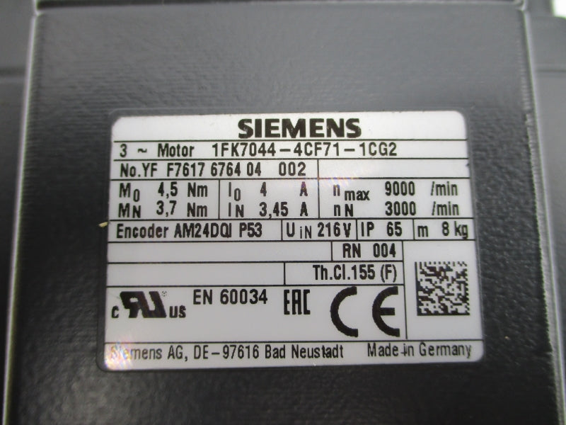 SIEMENS 1FK7044-4CF71-1CG2 216V 3.45A NSMP