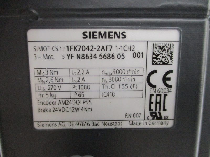 SIEMENS 1FK7042-2AF71-1CH2 270V 2.2A NSMP