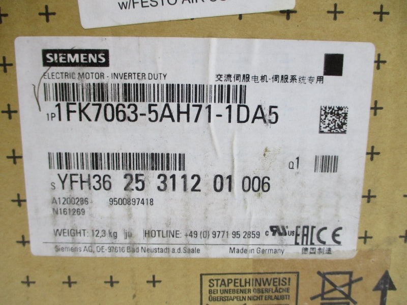 SIEMENS 1FK7063-5AH71-1DA5 261V 12A NSMP