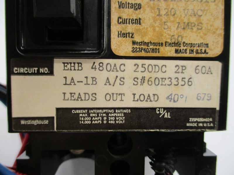 WESTINGHOUSE EHB2060 2612D69G13 120VAC 5A NSNP