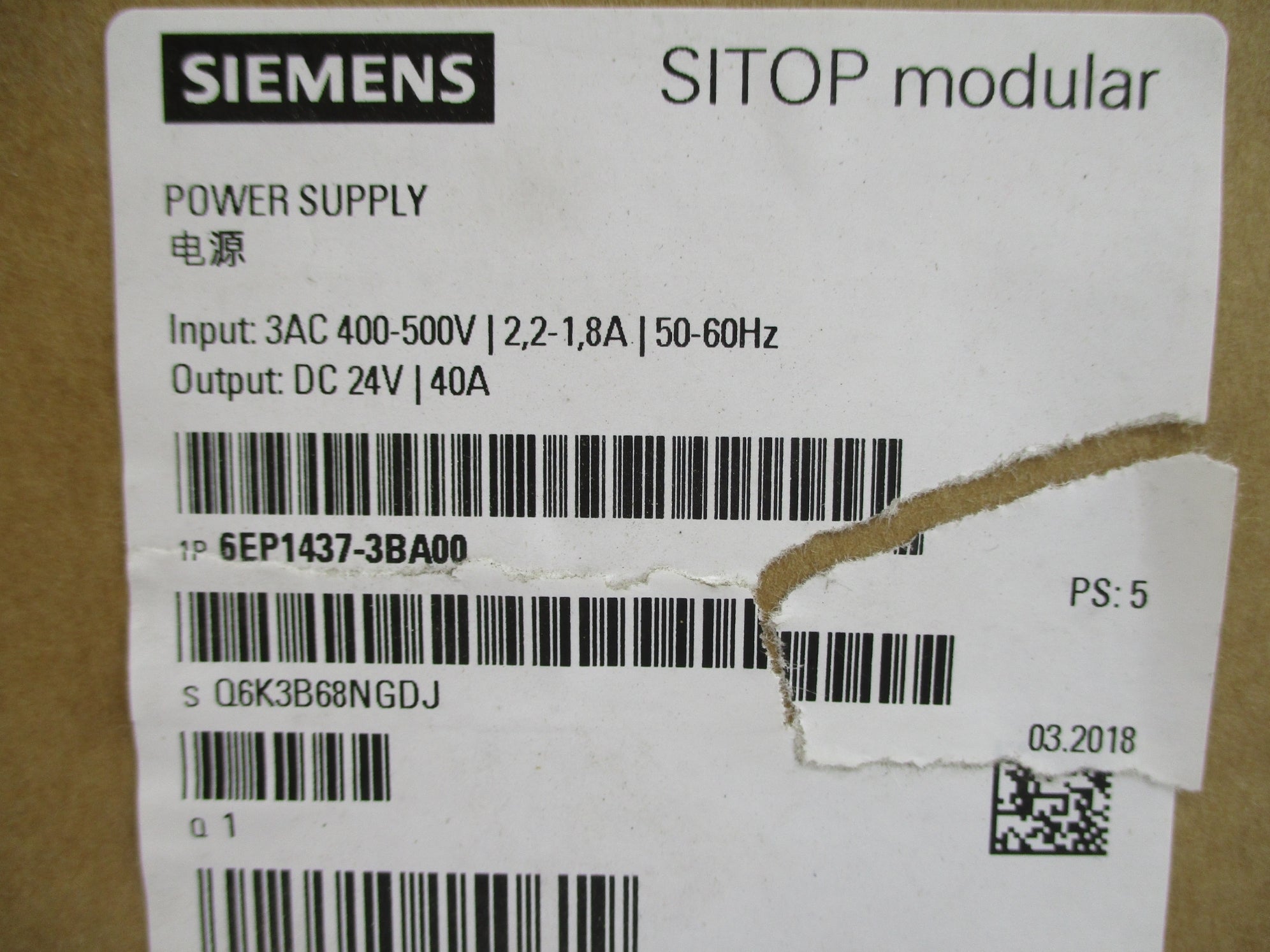 SIEMENS 6EP1437-3BA00 400-500V 2.2-1.8A NSMP