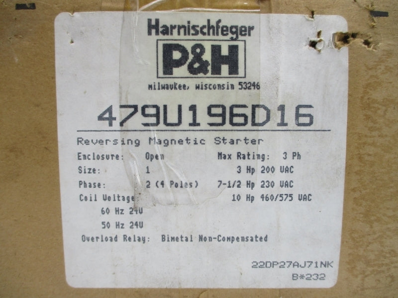 P&H HARNISCHFEGER 479U196D16 24V 30A NSMP