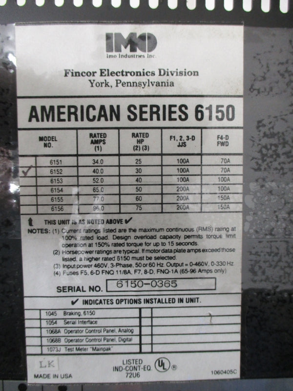 FINCOR ELECTRONICS 6150 70A UNMP