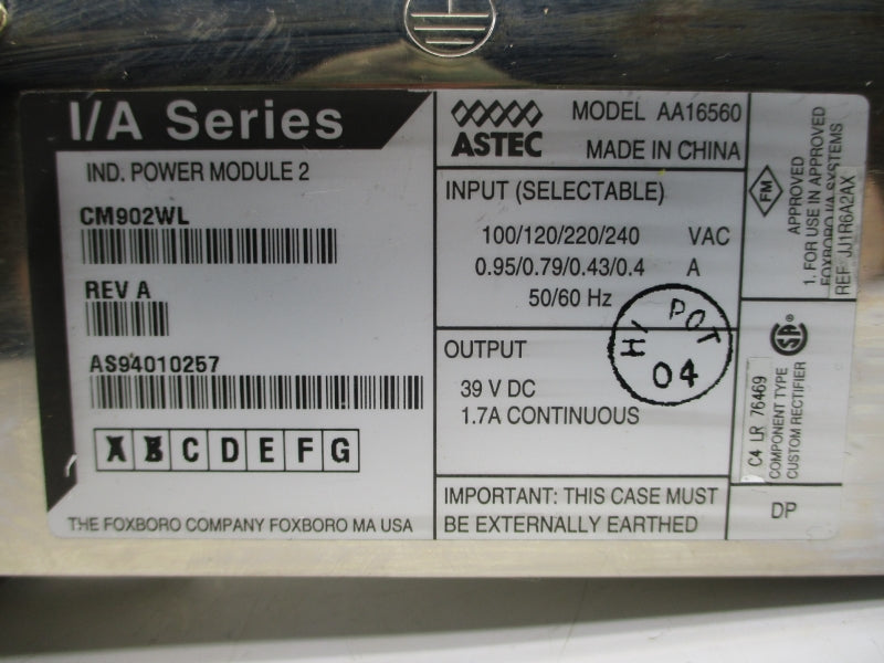 FOXBORO CM902WL REV. A 240VAC 0.4A NSNP