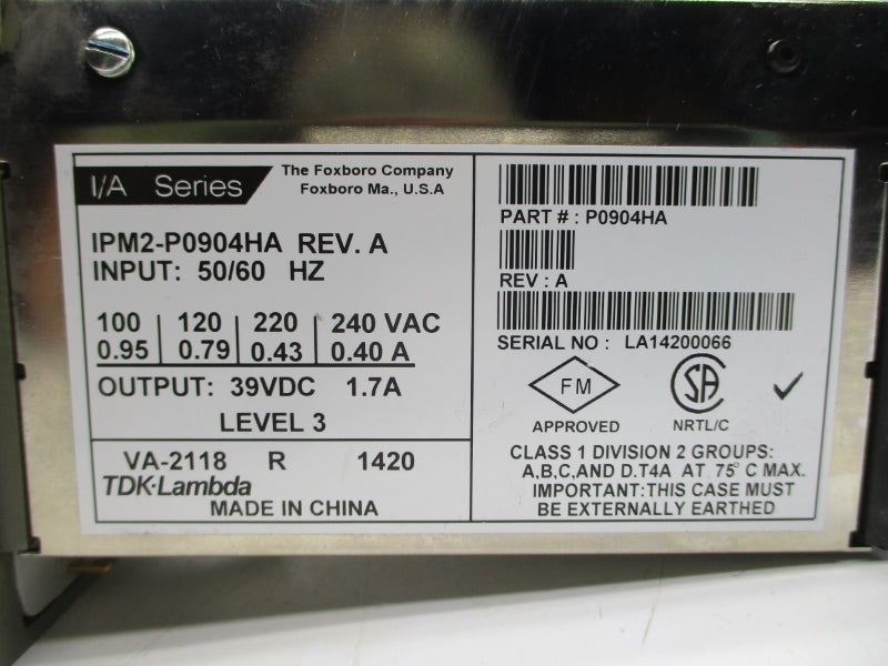 TDK LAMBDA IPM2-P0904HA REV. A 240VAC 0.40A NSNP