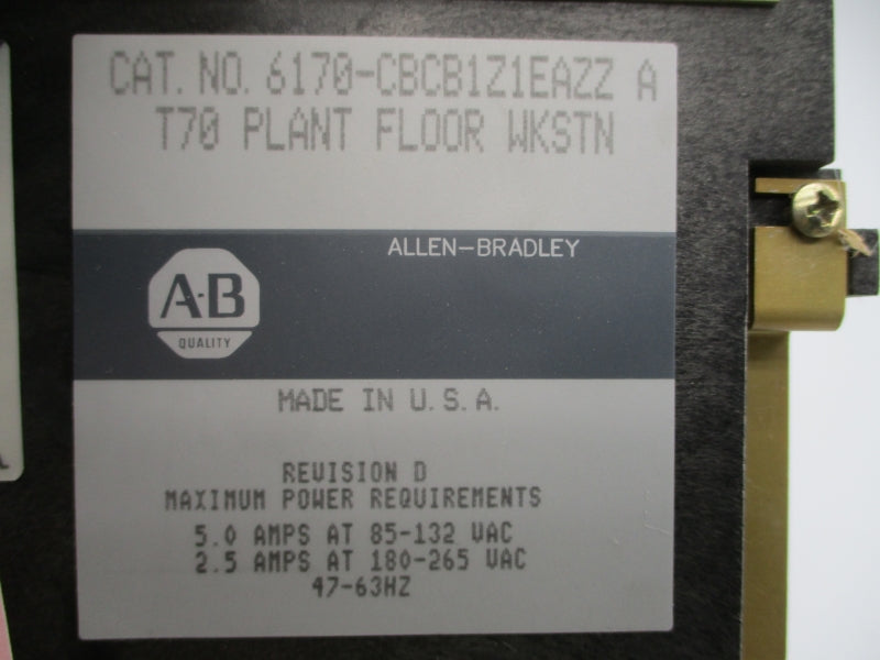ALLEN BRADLEY 6170-CBCB1Z1EAZZ SER. A 180-265VAC 5.0A UNMP