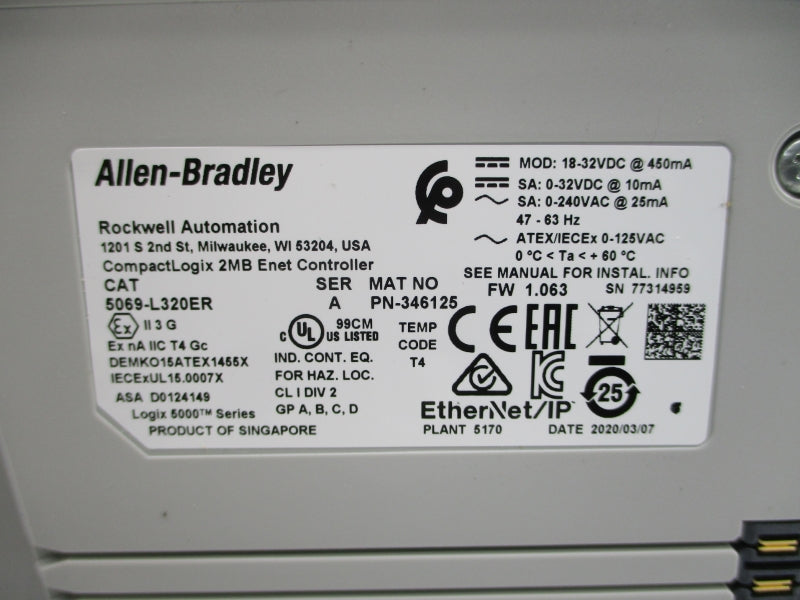 ALLEN BRADLEY 5069-L320ER SER. A F/W 1.063 0-240VAC NSNP