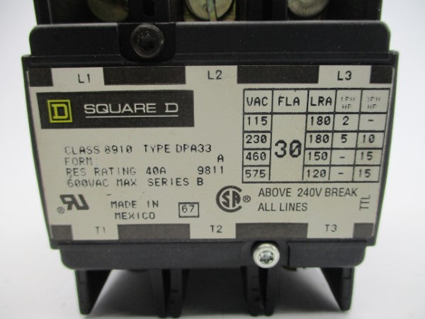 SQUARE D 8910DPA33 SER. B 110/120V 40A NSNP
