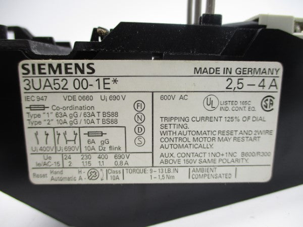 SIEMENS 3UA5200-1E 600VAC 2.5-4A NSNP