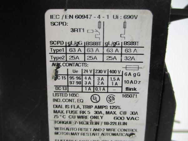 SIEMENS 3RU1126-1H80 600VAC 5.5-8.0A UNMP