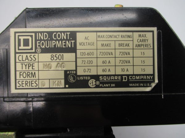 SQUARE D 8501H040 SER. D 600VAC 60A NSNP