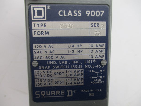 SQUARE D 9007B54D SER. B 480-600VAC 10A NSNP