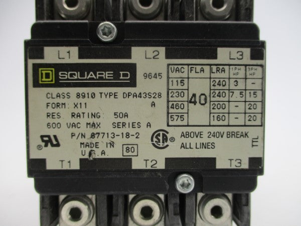 SQUARE D 8910DPA43S28 SER. A 110/120V 40A NSNP
