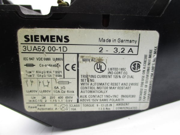 SIEMENS 3UA5200-1D 600VAC 2-3.2A NSNP