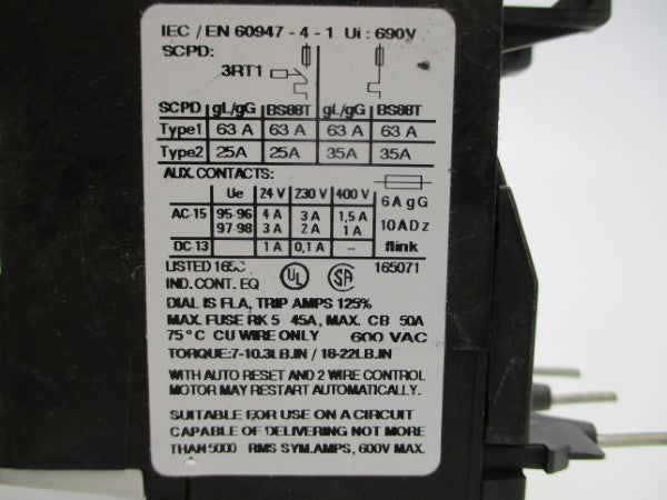 SIEMENS 3RU1126-1KB0 600VAC 9-12.5A NSNP