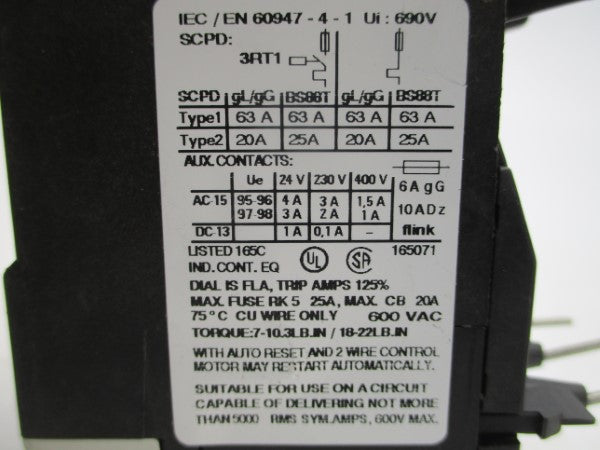 SIEMENS 3RU1126-1GB0 600VAC 4.5-6.3A NSNP