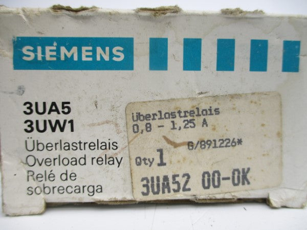 SIEMENS 3UA5200-0K 600VAC 0.8-1.25A NSMP