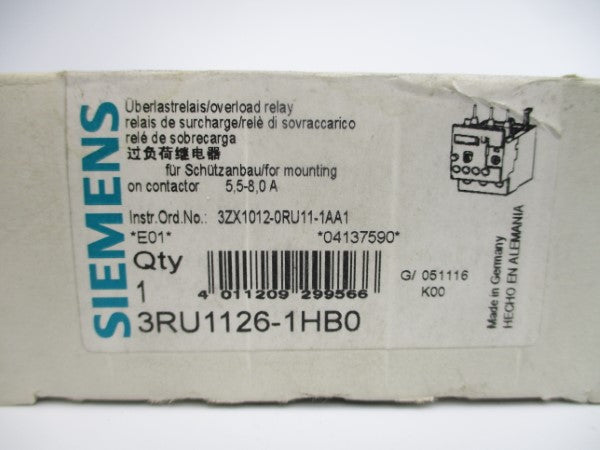 SIEMENS 3RU1126-1HB0 600VAC 5.5-8.0A NSMP