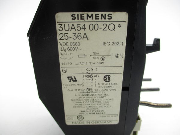 SIEMENS 3UA5400-2Q 600VAC 25-36A UNMP