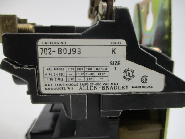 ALLEN BRADLEY 702-B0J93 SER. K 110/120V 27A (BR/YL) NSMP