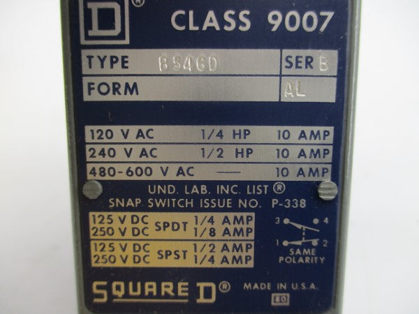 SQUARE D 9007B54GD SER. B 480-600VAC 10A NSMP
