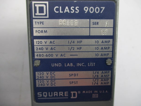 SQUARE D 9007B62B2 SER. A 480-600VAC 10A NSNP