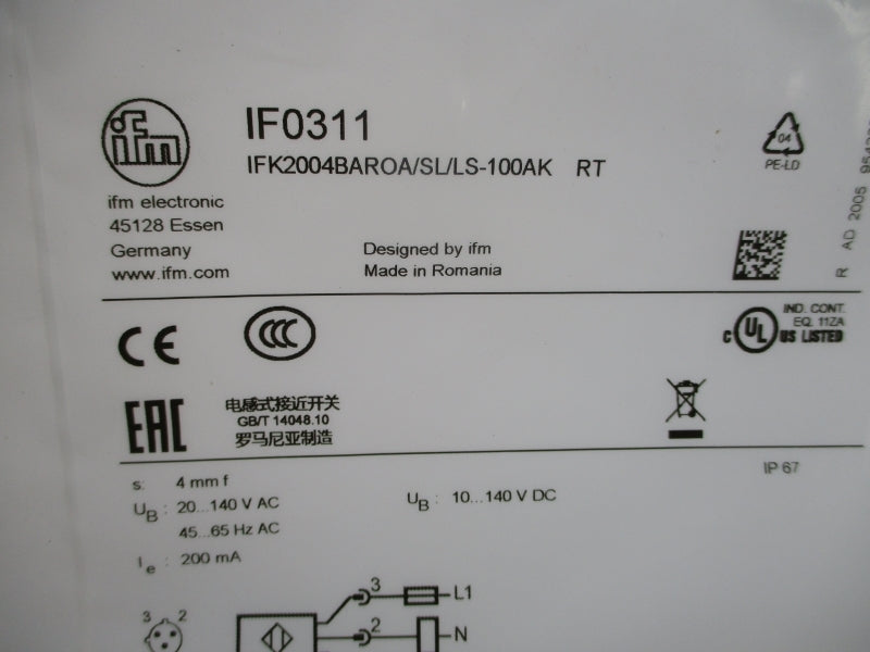 IFM EFECTOR IF0311 IFK2004BAROA/SL/LS-100AKRT 20-140VAC NSMP