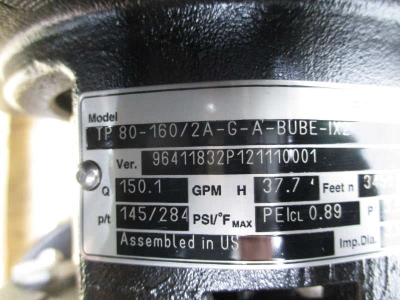 GRUNDFOS TP80-160/2A-G-A-BUBE-IX2 W/ 84Z04053 208-230/460V 7.6-6.8/3.4A 145/284PSI NSNP