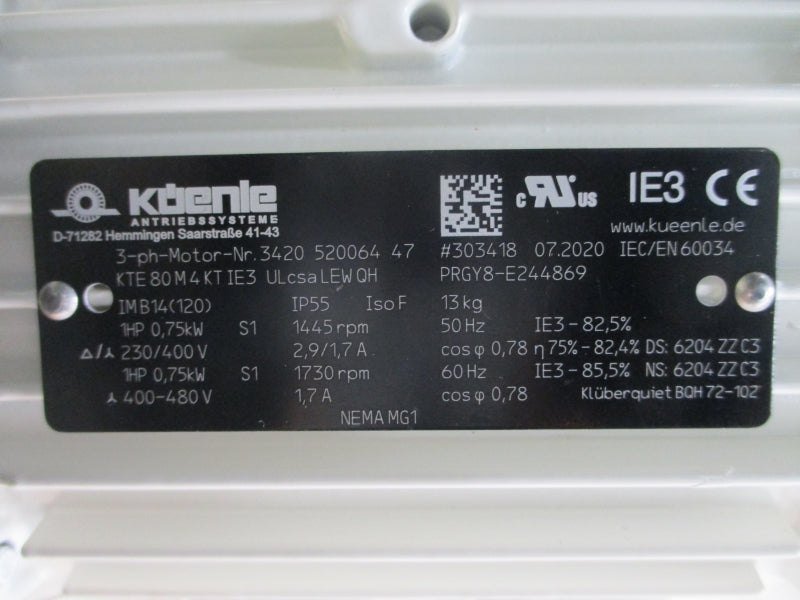 LEWA 29309665AB ESK0090X312 W/ KUENIE PRGY8-E244869 400-480V 2.9/1.7A NSNP