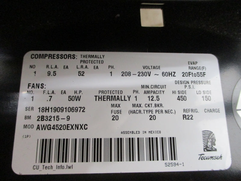 TECUMSEK AWG4520EXNXC 208-230V 52A 450PSI (AS PICTURED) NSNP