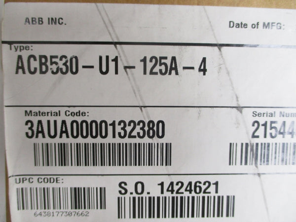 ABB ACB530-U1-125A-4 380-480VAC 124A NSMP