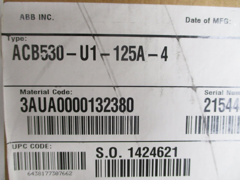 ABB ACB530-U1-125A-4 380-480VAC 124A NSMP