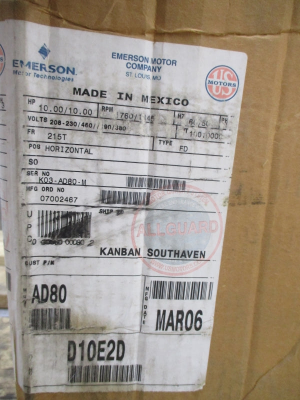 US MOTORS D10E2D 208-230/460V 27.30-25.20/12.60A NSMP