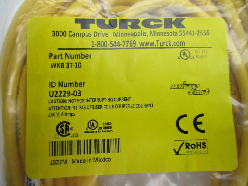 TURCK WKB3T-10 U2229-03 250V 4A NSMP